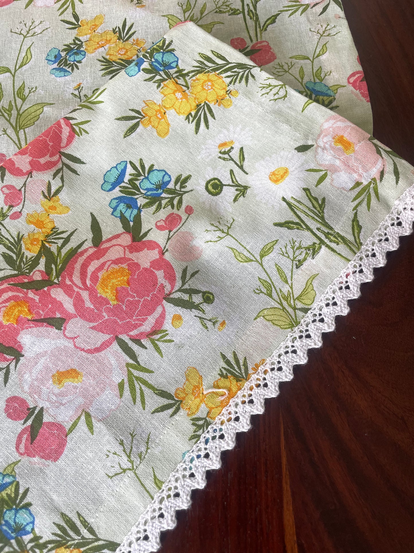 Pastel Green Floral Table Runner 6 ft long