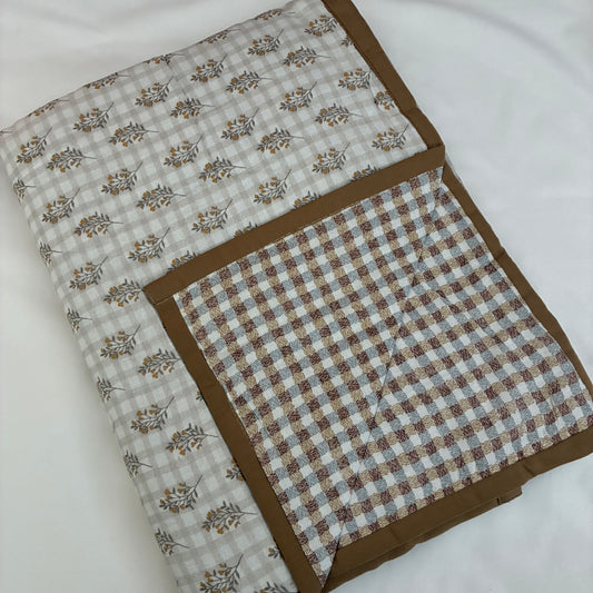 Brown Floral Single Size Cotton Dohar