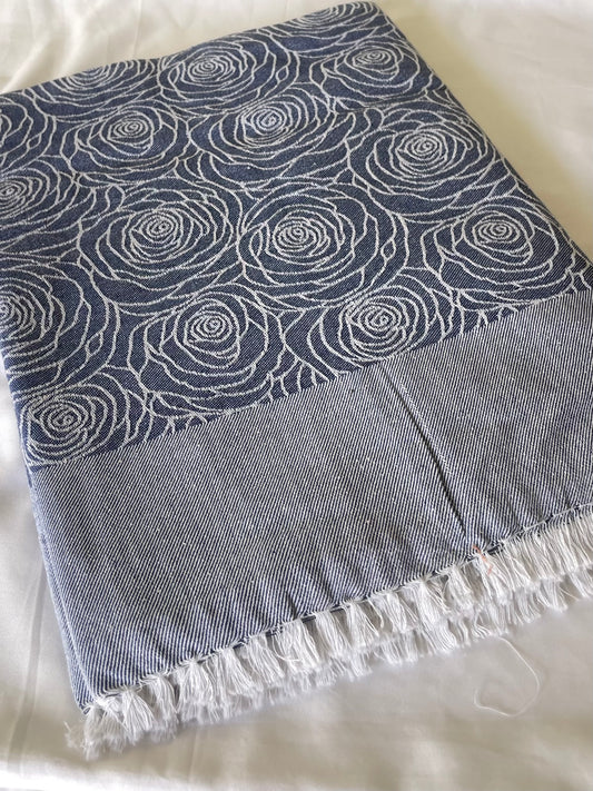 Blue Floral Blanket / Throw
