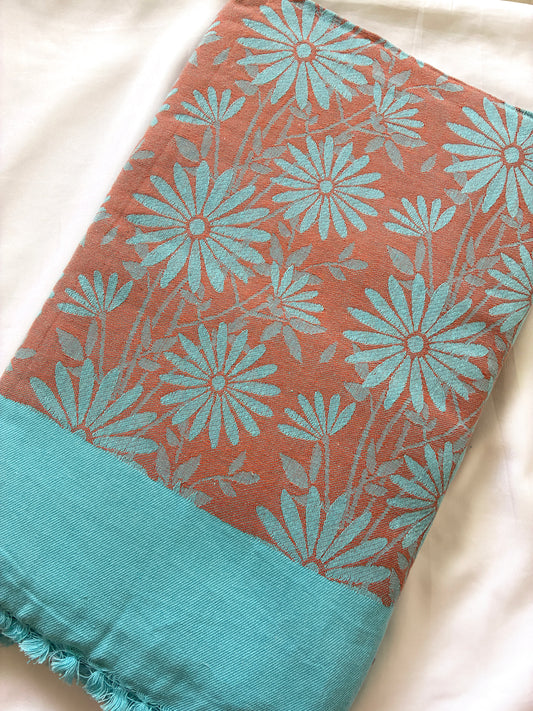 Rust & Blue Double Size Cotton Blanket