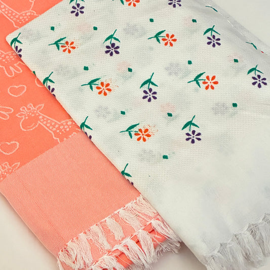 Orange Giraffe Cotton Single Blanket with Free Towel