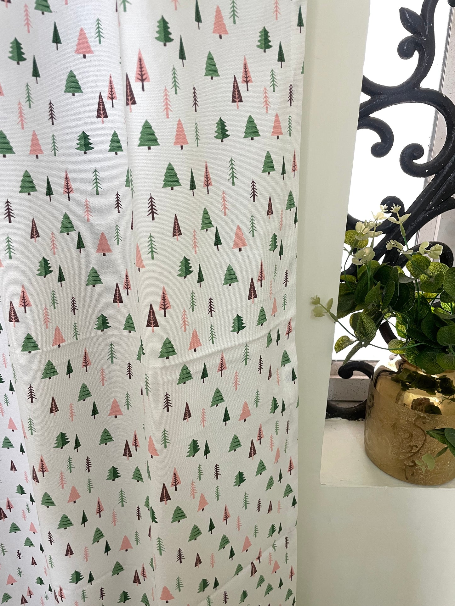 Christmas Tree Print Cotton Curtains