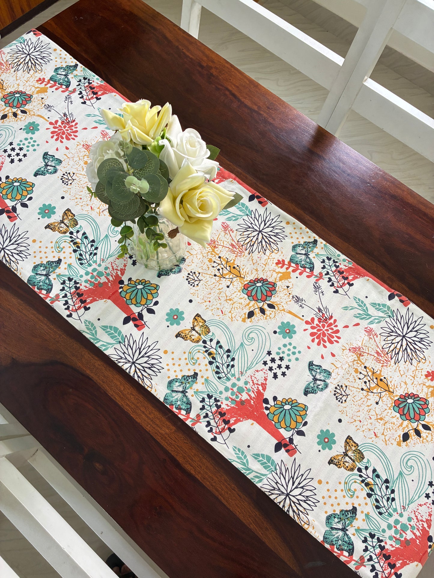 Reversible Floral & Butterfly Table Runner 5.5 ft  long