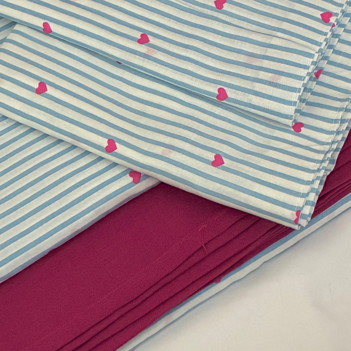 Blue Stripes Pink Heart  King Size Cotton Bedspread 100x110 in