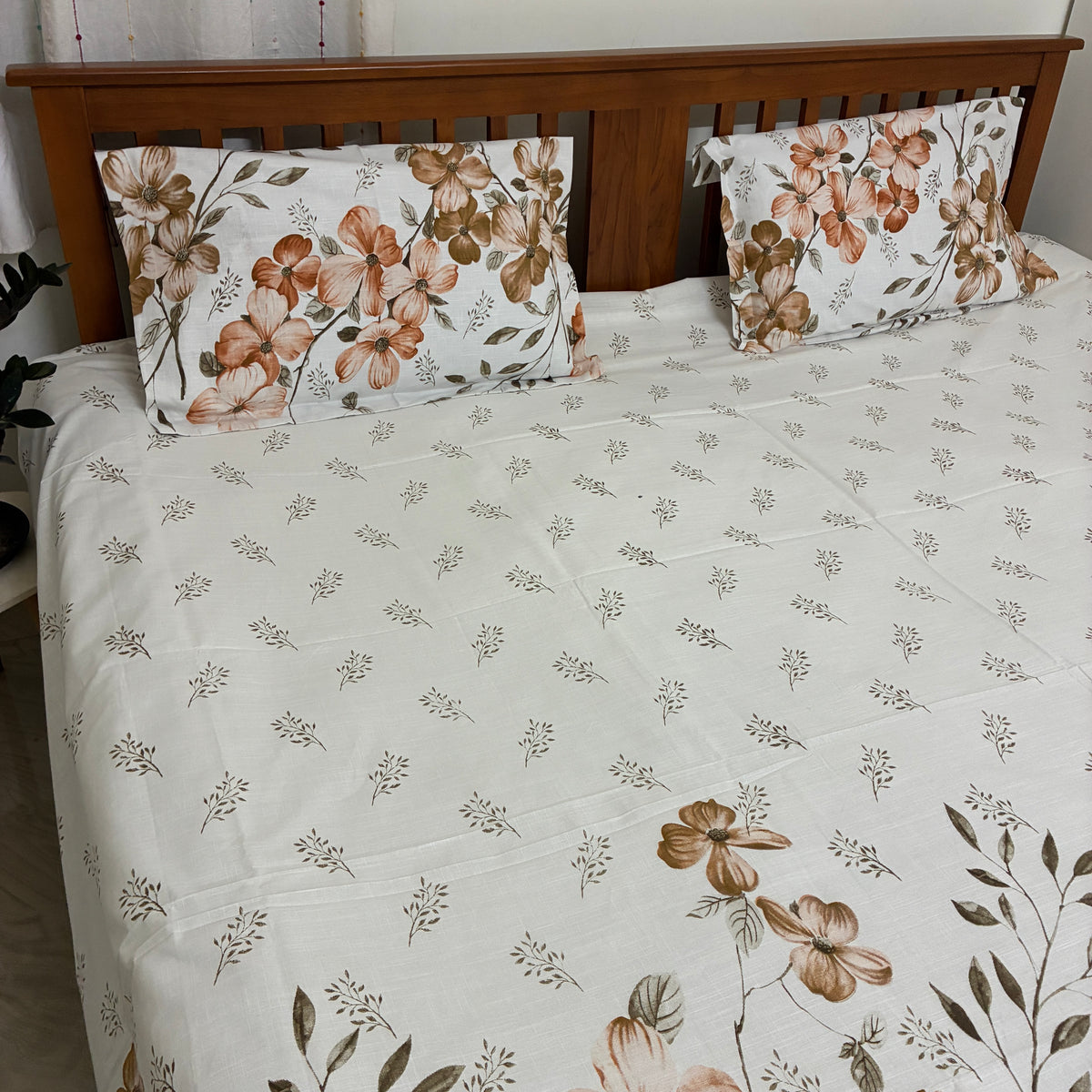 300 TC Brown Floral King Size Cotton Bedspread 108x108 inches