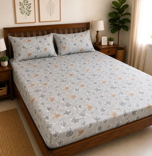Grey Floral Fitted King Size Bedspreads  75x75x10 inches