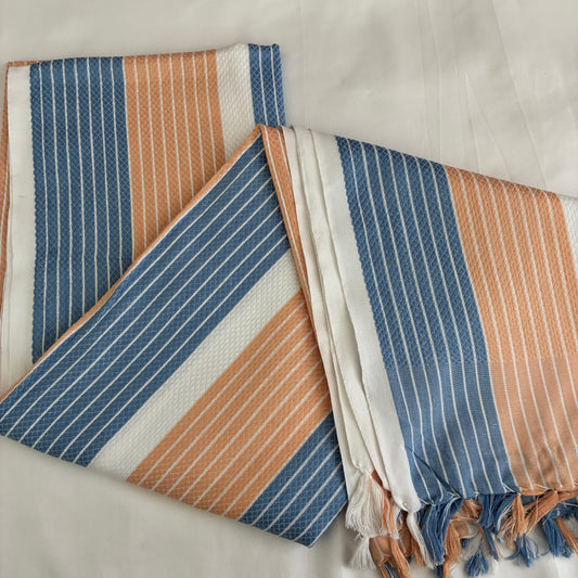 Denim Blue Stripes Extra Long Cotton Bath Towel