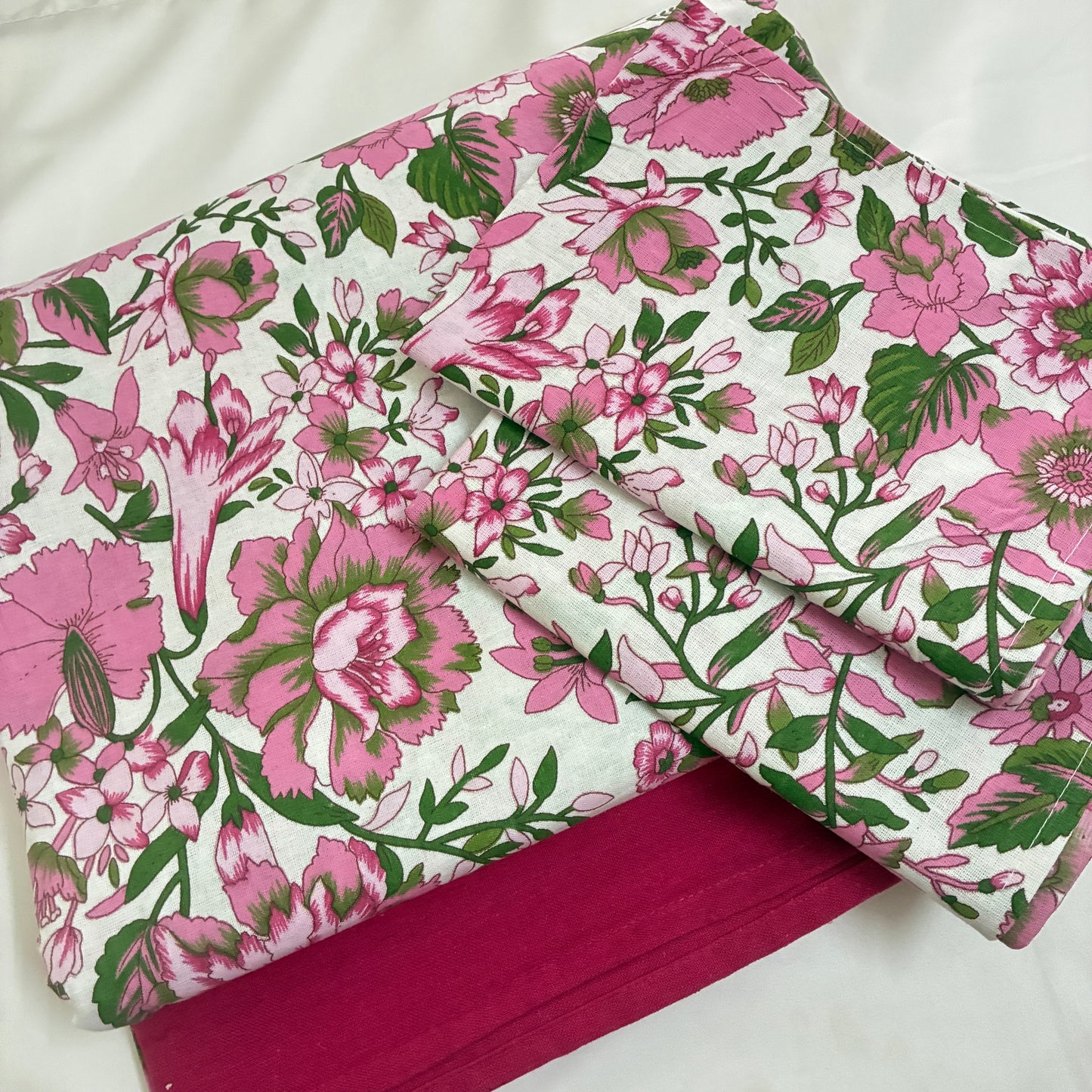 Pink Floral King Size Cotton Bedspread 100x110 in