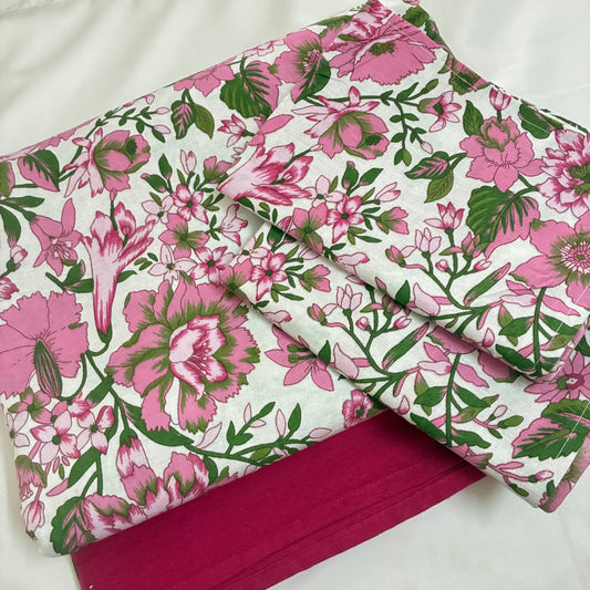 Pink Floral King Size Cotton Bedspread 100x110 in