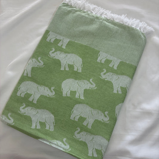 Green Elephant Blanket/ Throw