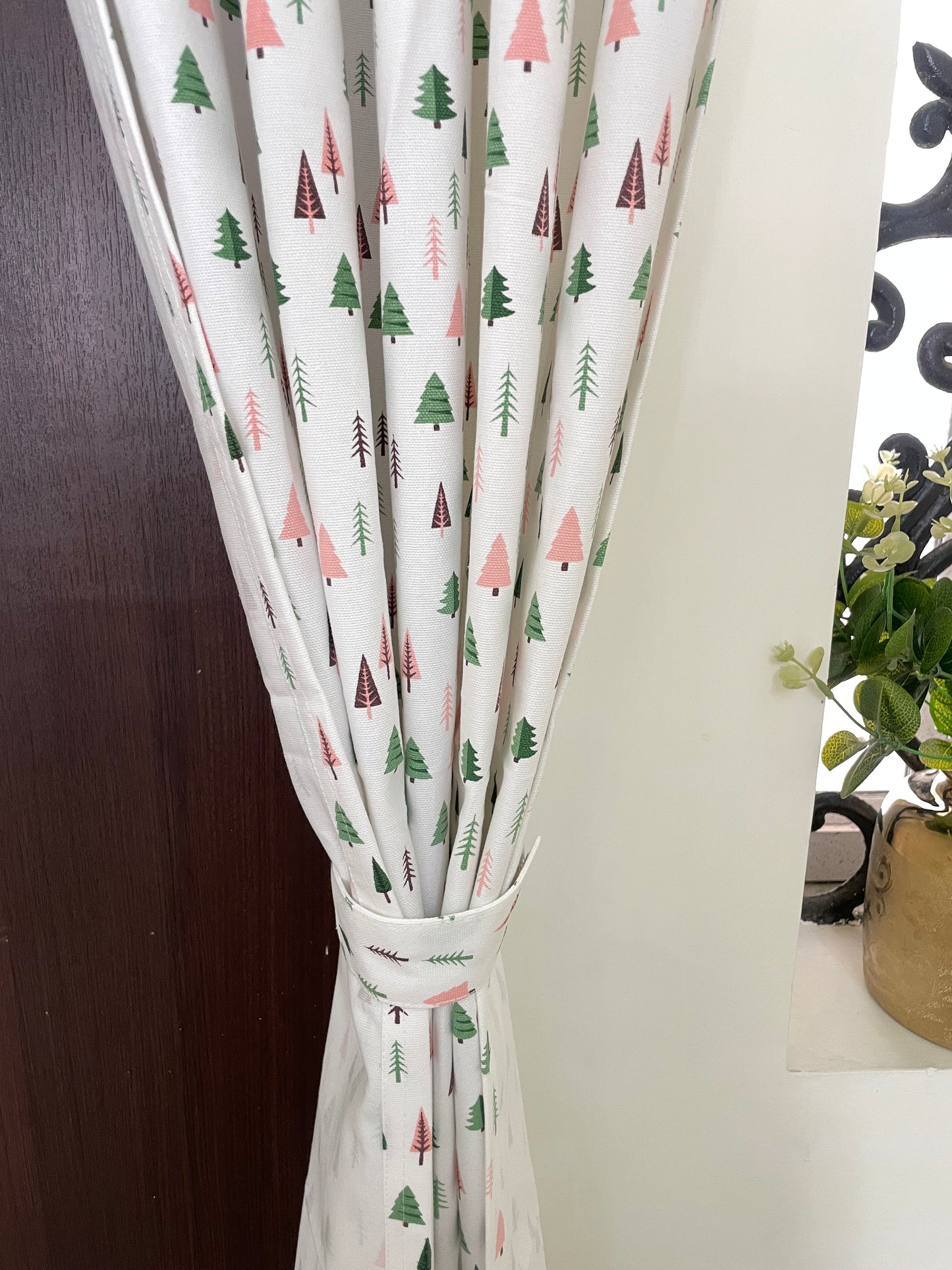 Christmas Tree Print Cotton Curtains