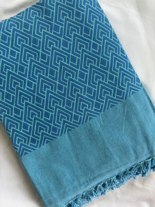 Thick Blue Cotton Blanket / Throw