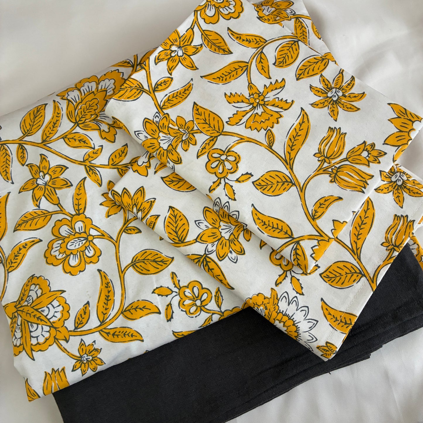 Yellow Floral King Cotton Bedspread 100x110 inches (2 pillow covers)