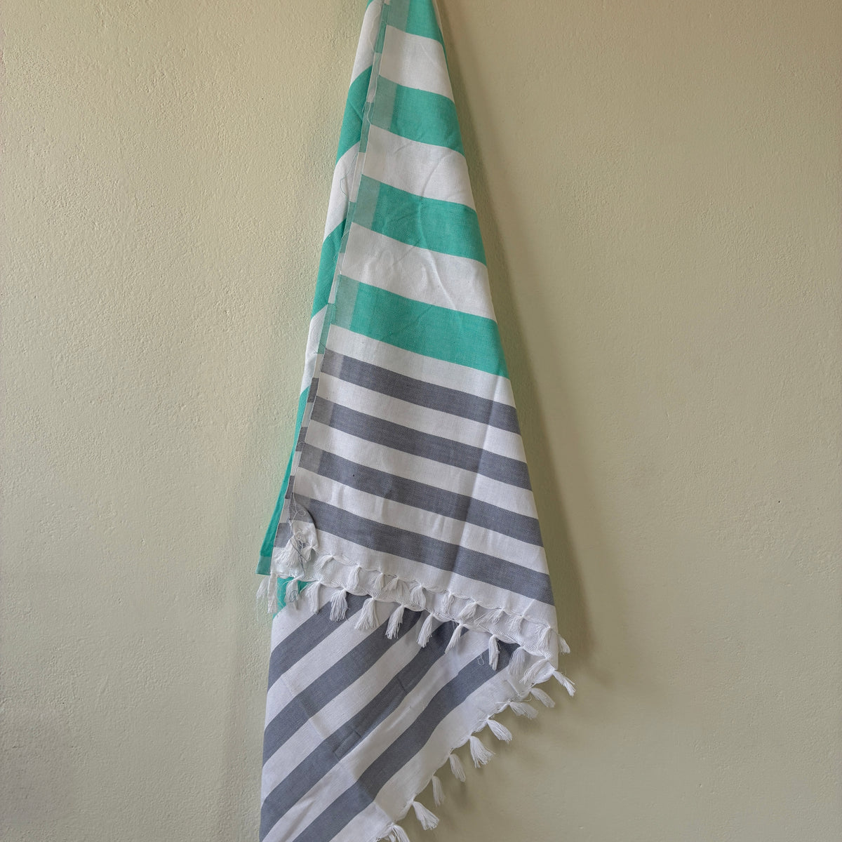 Aqua Blue with Grey Stripes Cotton Bath Towels