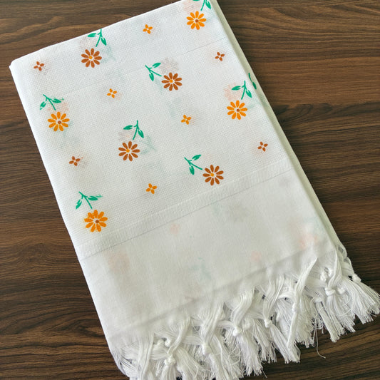 White floral Cotton Bath Towels