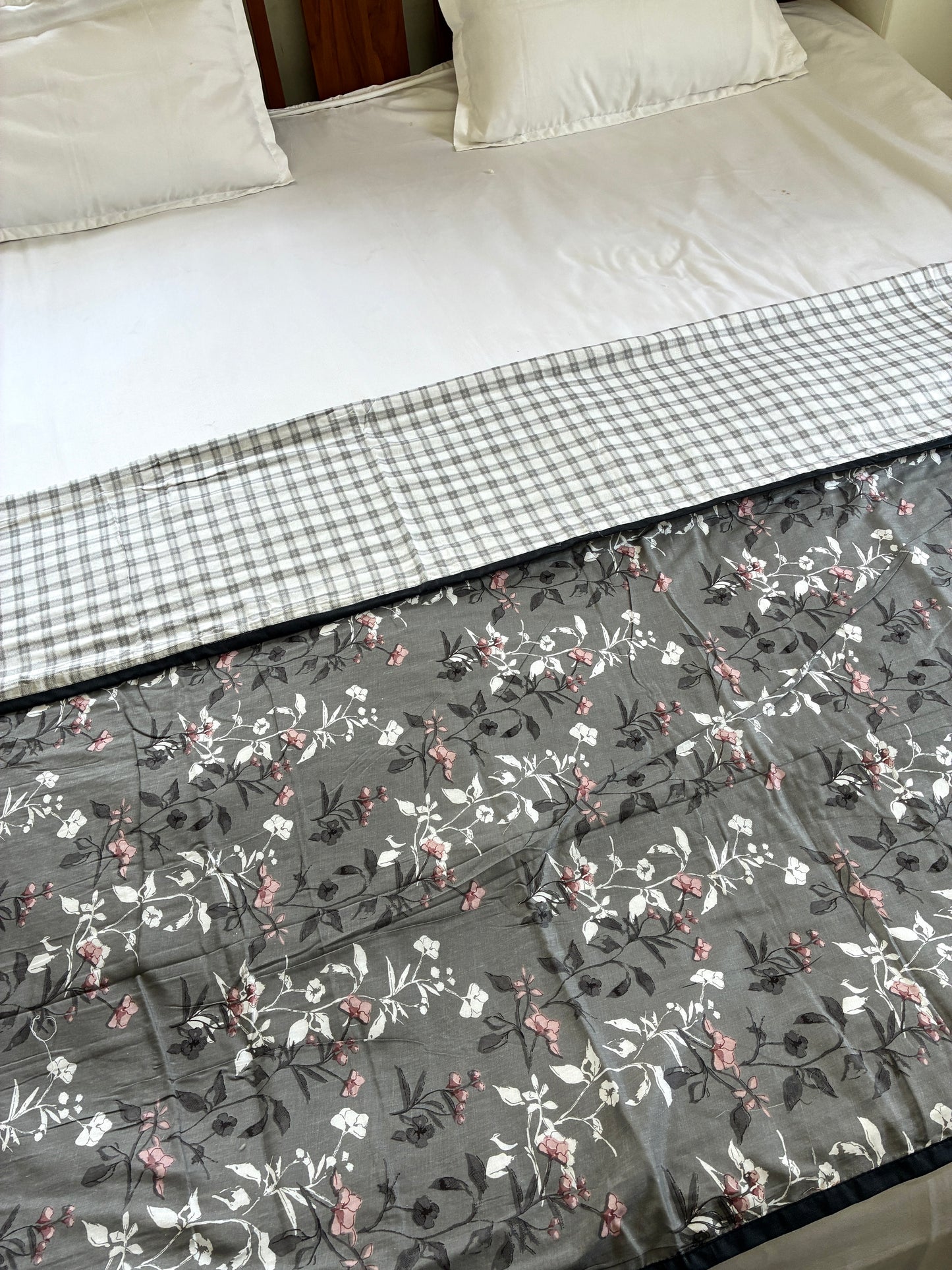 Elephant Grey Floral Single Size Cotton Dohar