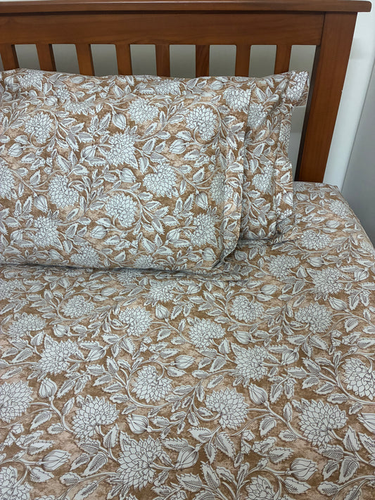 Brown Floral Super King Size Bedspread 120x 120 inches