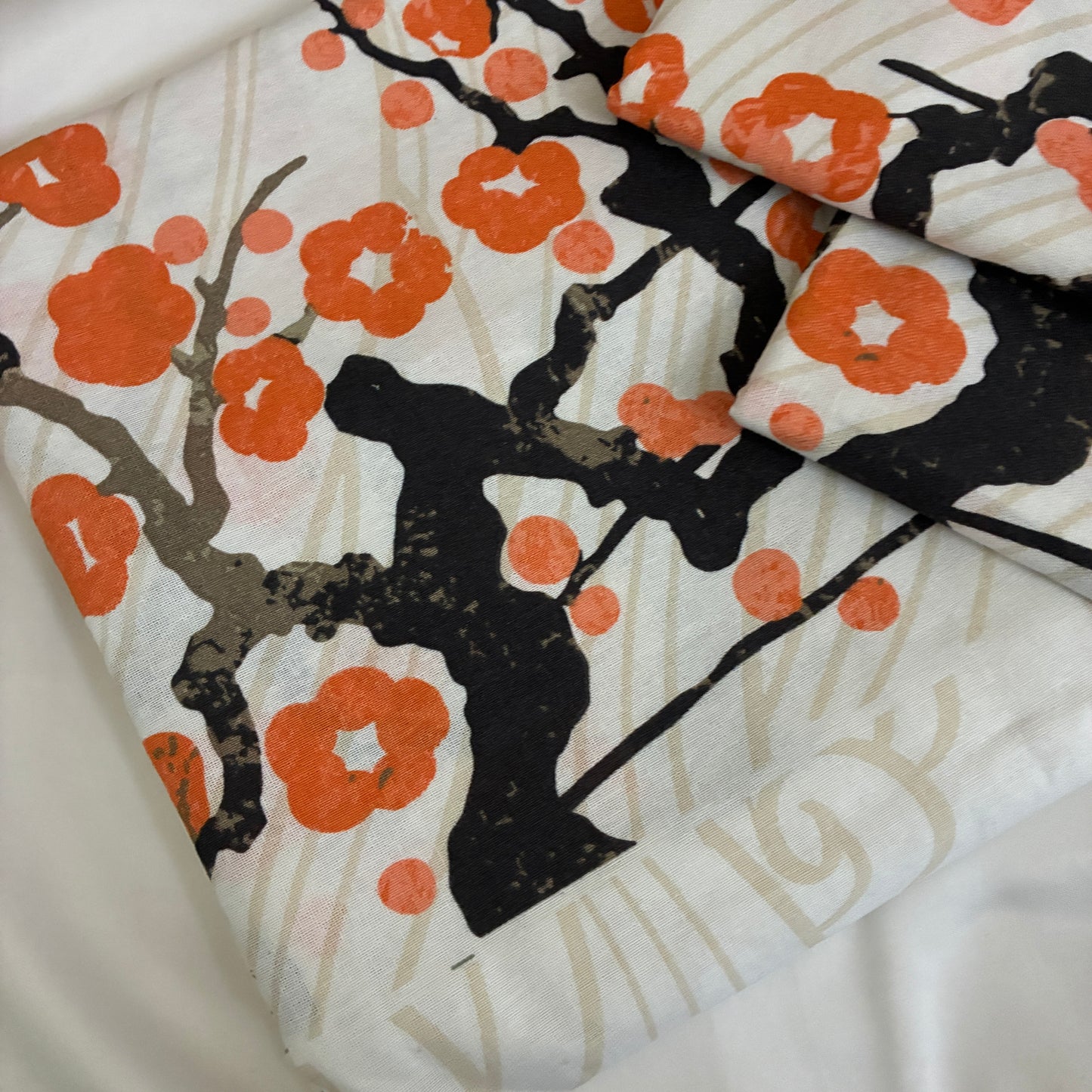 Orange Floral Cotton Bedspread with 2 Pillow Covers 70 x 90 in