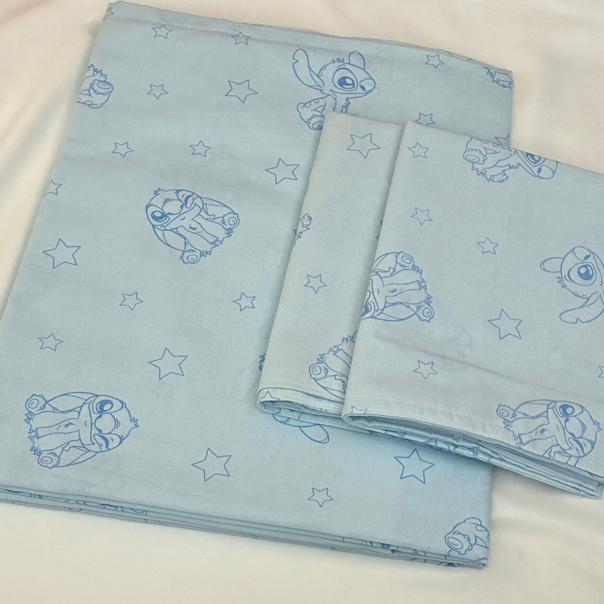 Blue Stitch cartoon Single Size Cotton Bedspread with 2 Pillow Covers 60 x 90 in