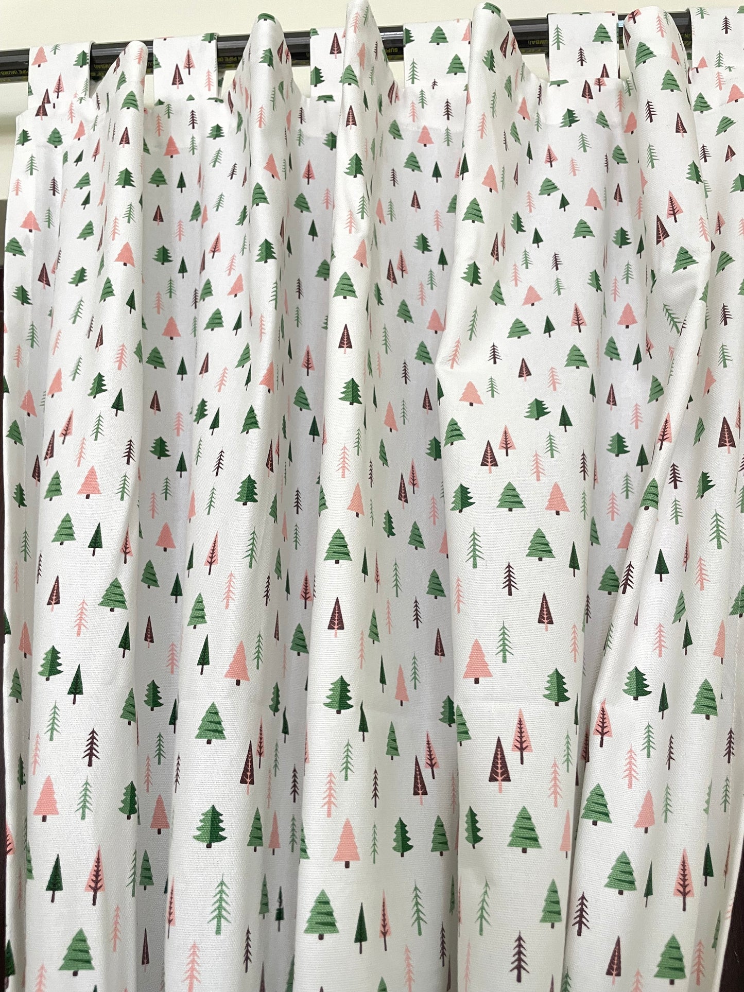 Christmas Tree Print Cotton Curtains