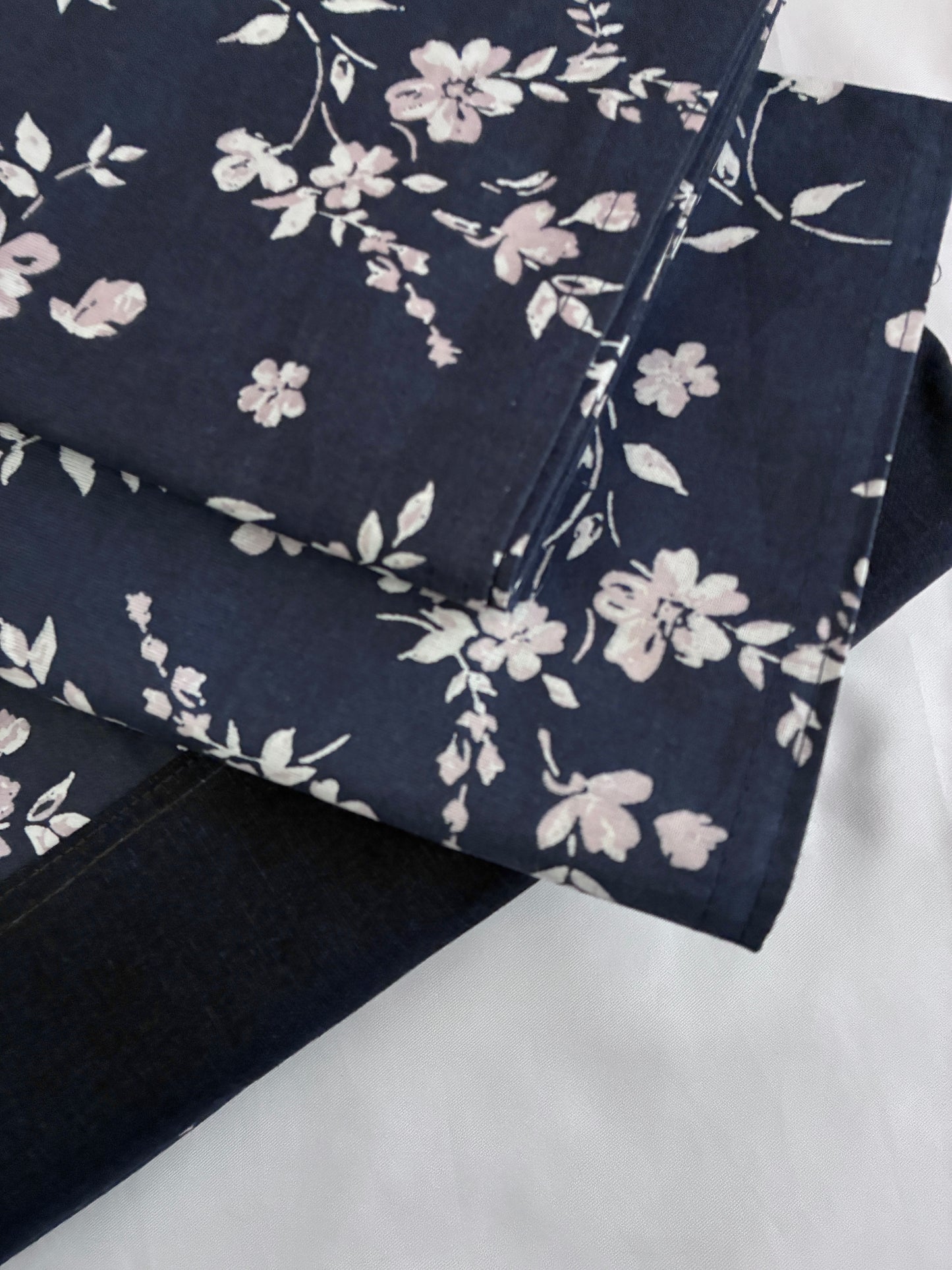 Navy Blue Tiny Floral King Size Cotton Bedspread 100x110 inches