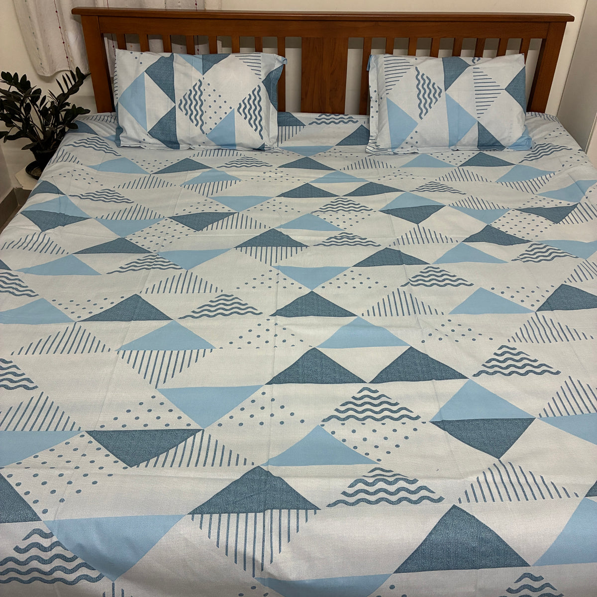 300 TC Blue Abstract King Size Cotton Bedspread 108x108 inches