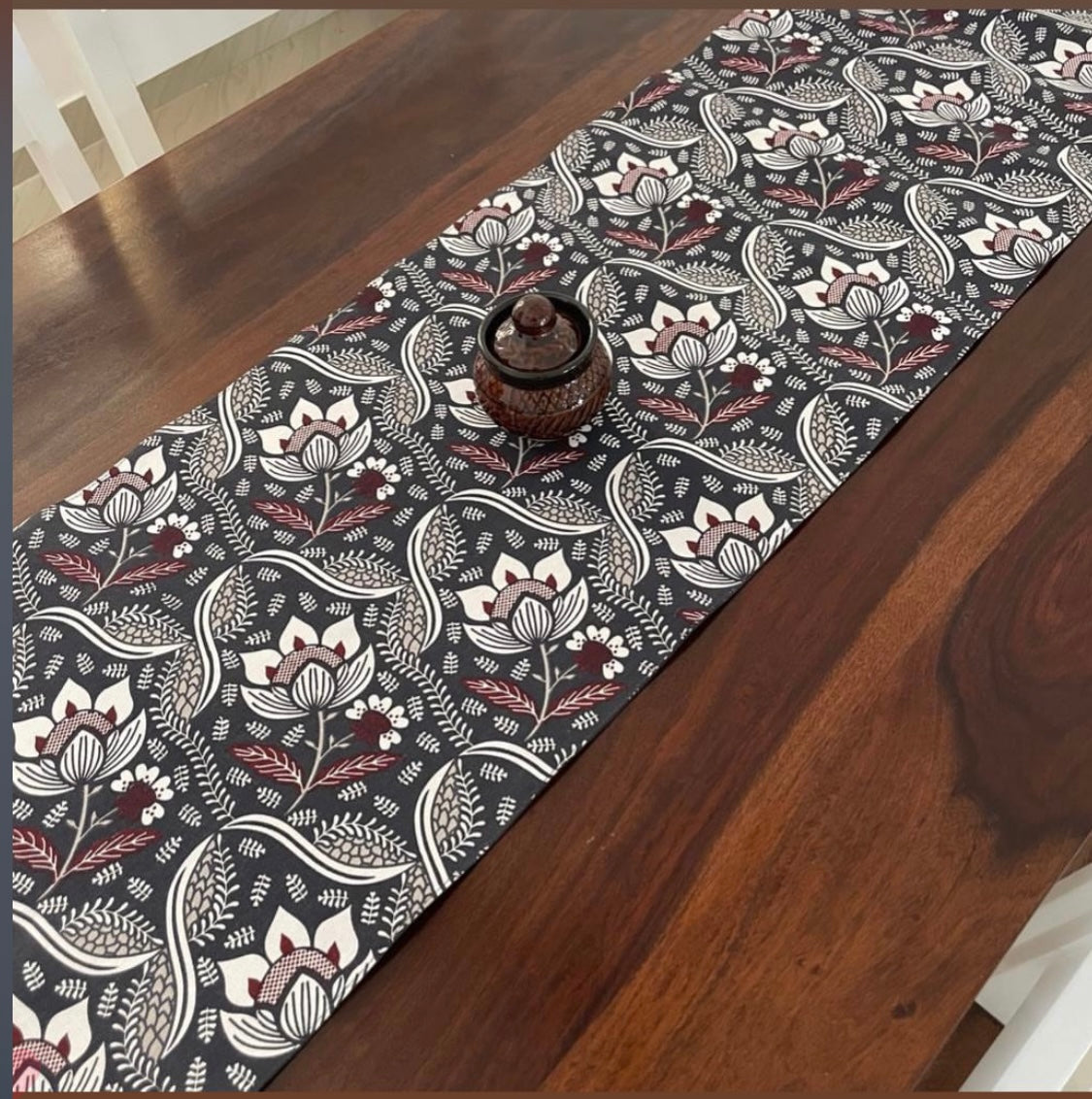 Navy Blue Floral Table Runner 4 ft long