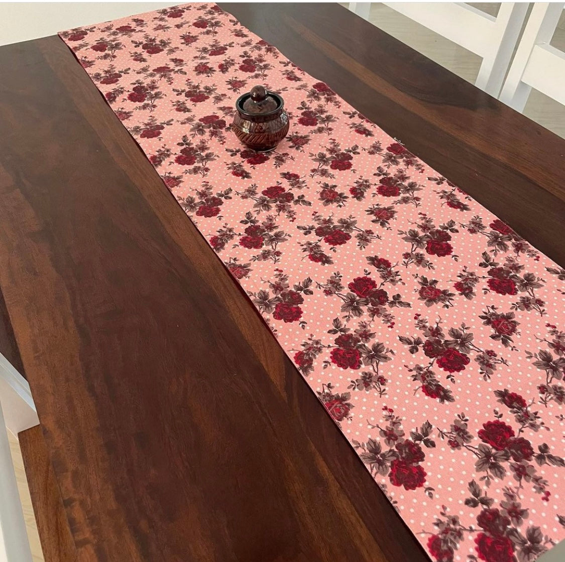 Pink Floral Table Runner 4 ft long