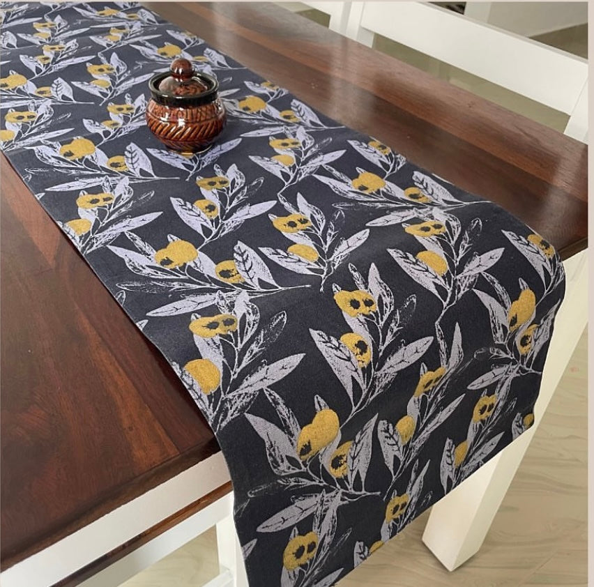 Navy Blue Leafy Table Runner 4 ft long