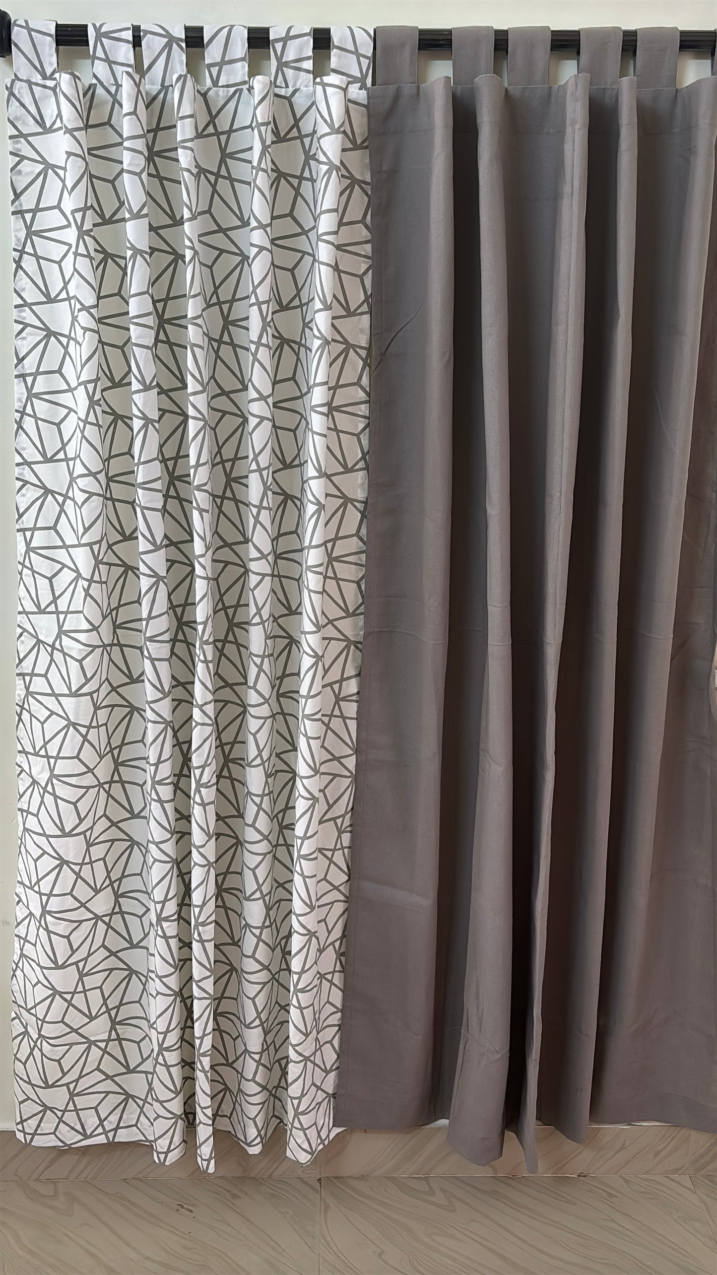 Grey Geometric Cotton Curtains 1 piece