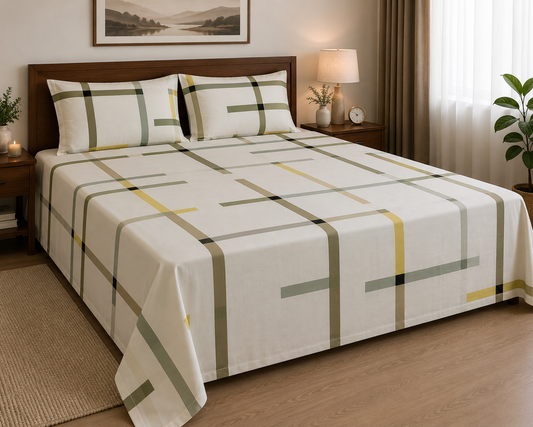 300 TC Multi Checks King Size Cotton Bedspread 108x108 inches