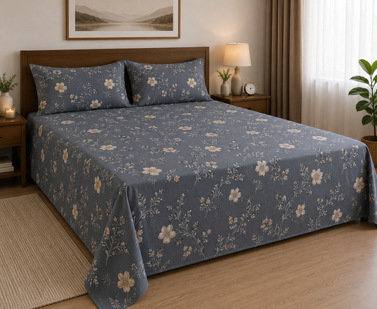 300 TC  Grey Floral King Size Cotton Bedspread 108x108 inches