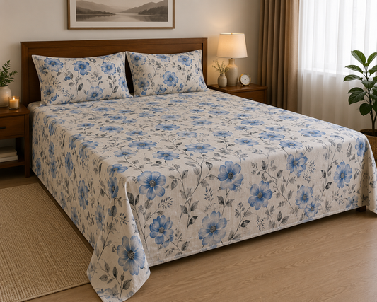 300 TC Blue Daisy King Size Cotton Bedspread 108x108 inches