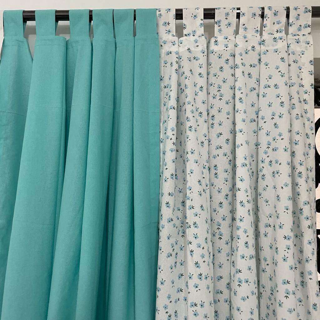 Sky blue floral Cotton Curtains