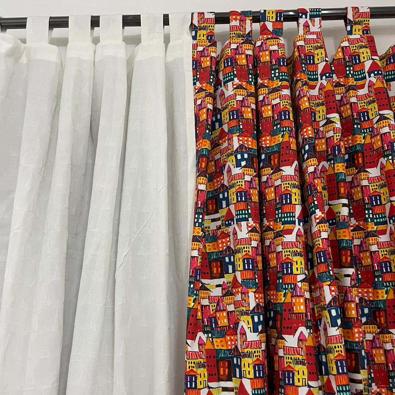 Colourful house Cotton Curtains 7ft pair