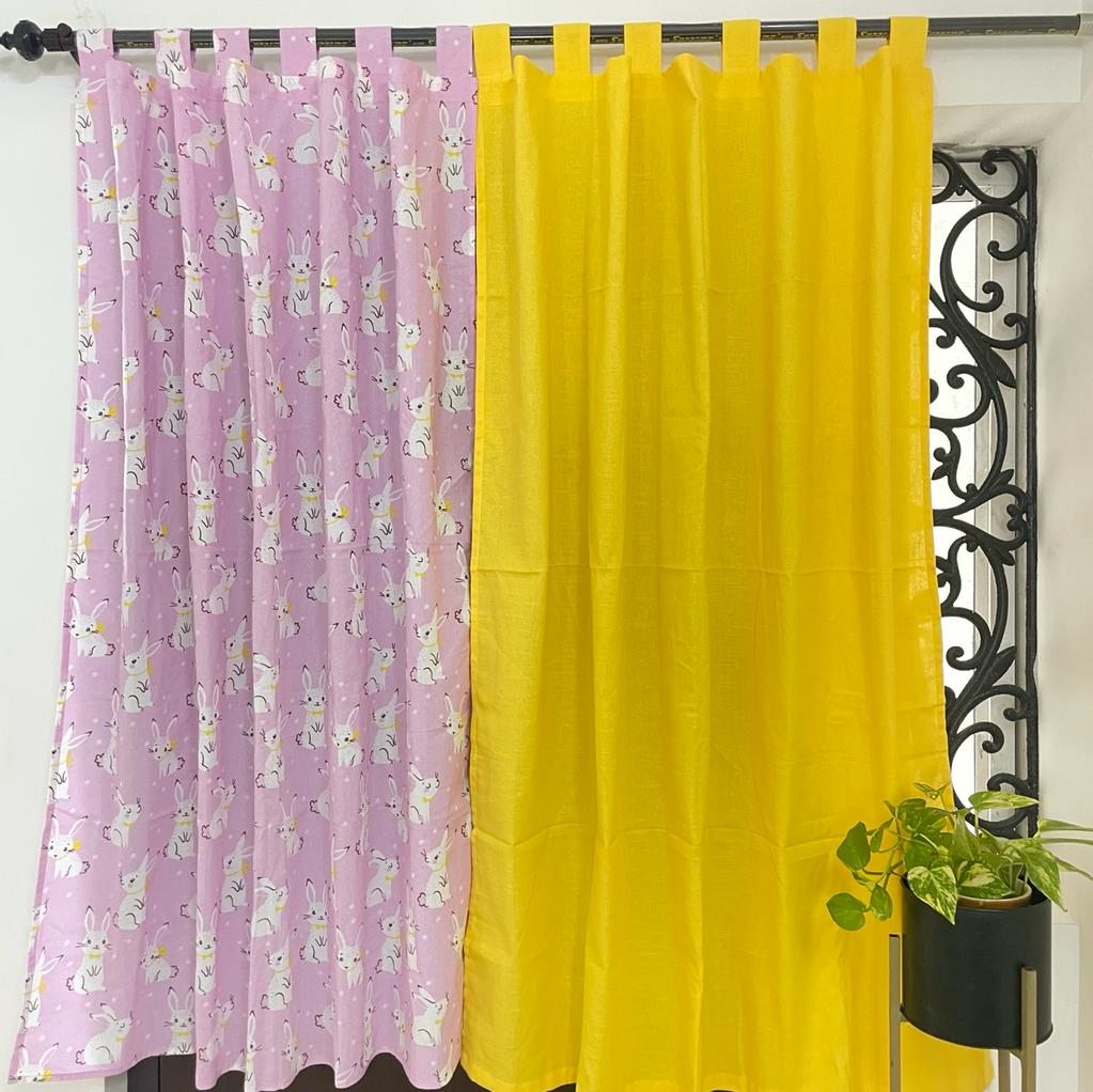 Pink rabbit Cotton Curtains