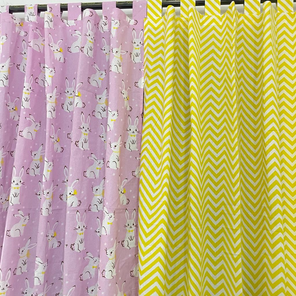 Pink rabbit Cotton Curtains