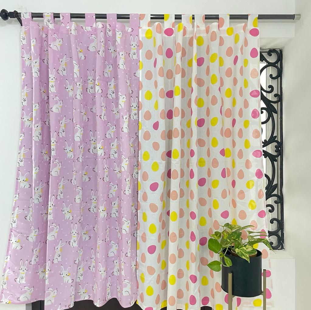 Pink rabbit Cotton Curtains