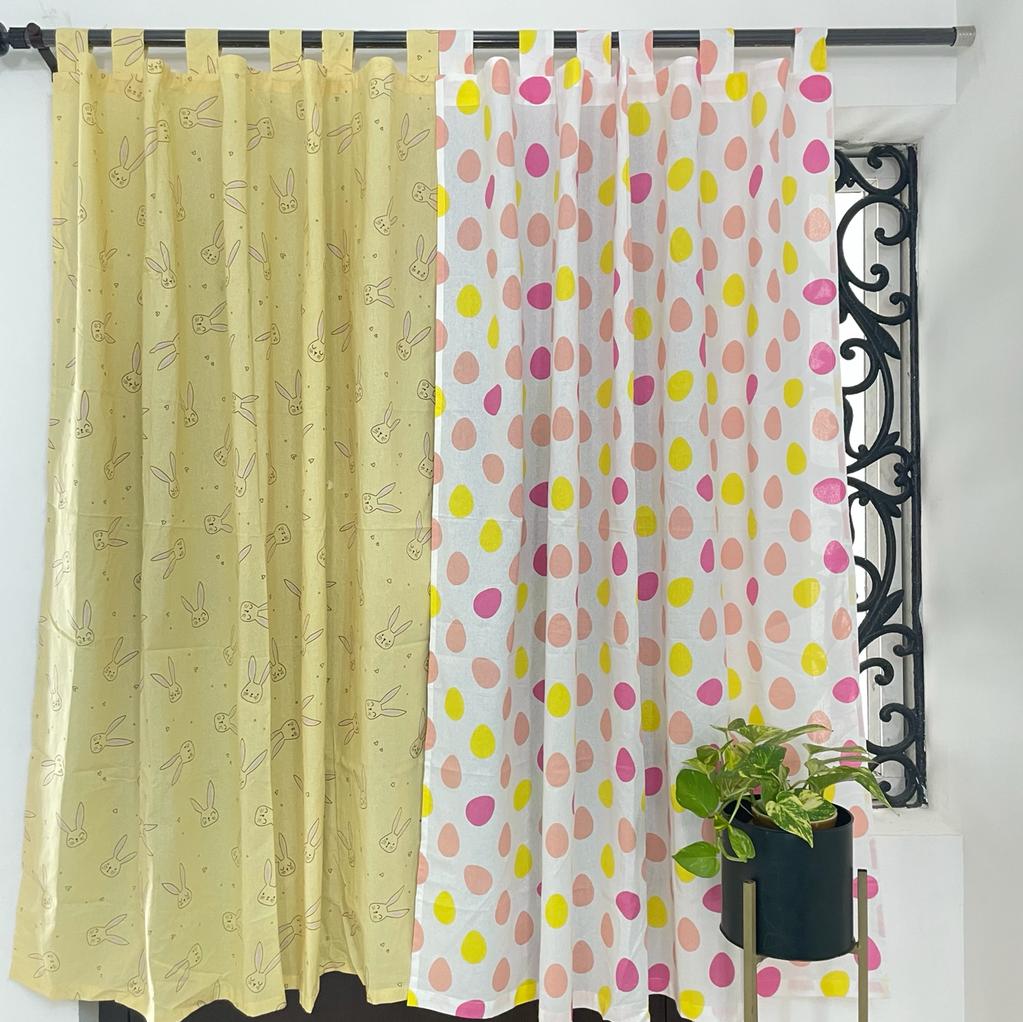 Yellow Rabbit Cotton Curtains