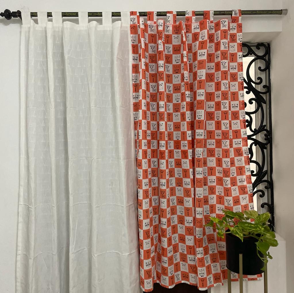 Orange Animals kids Cotton Curtains