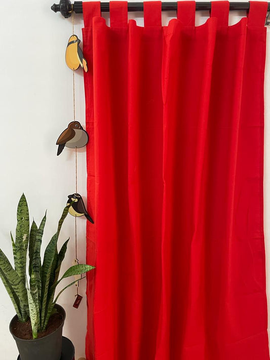 Red plain cotton curtains