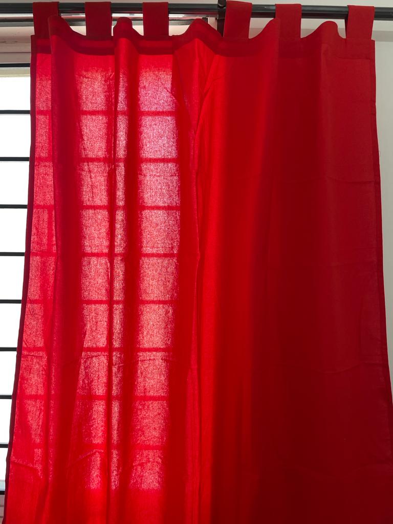 Red plain cotton curtains