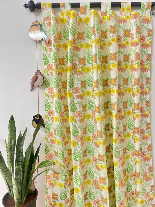 Peach floral Cotton Curtains