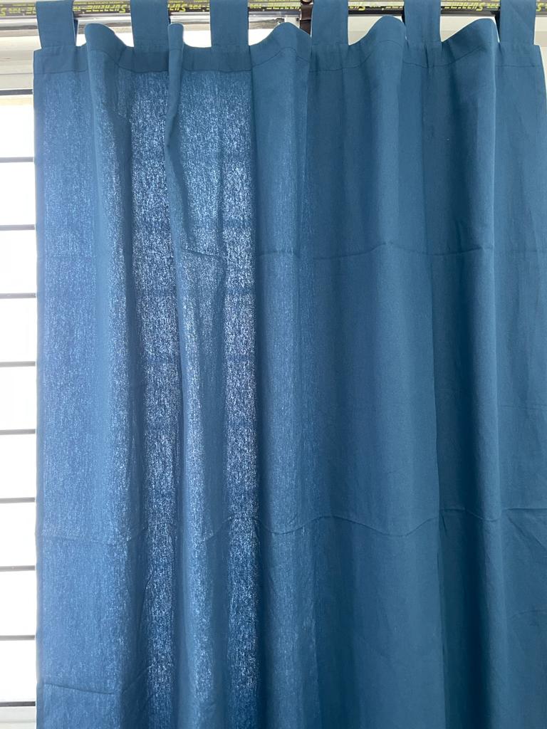 Blue plain cotton curtains