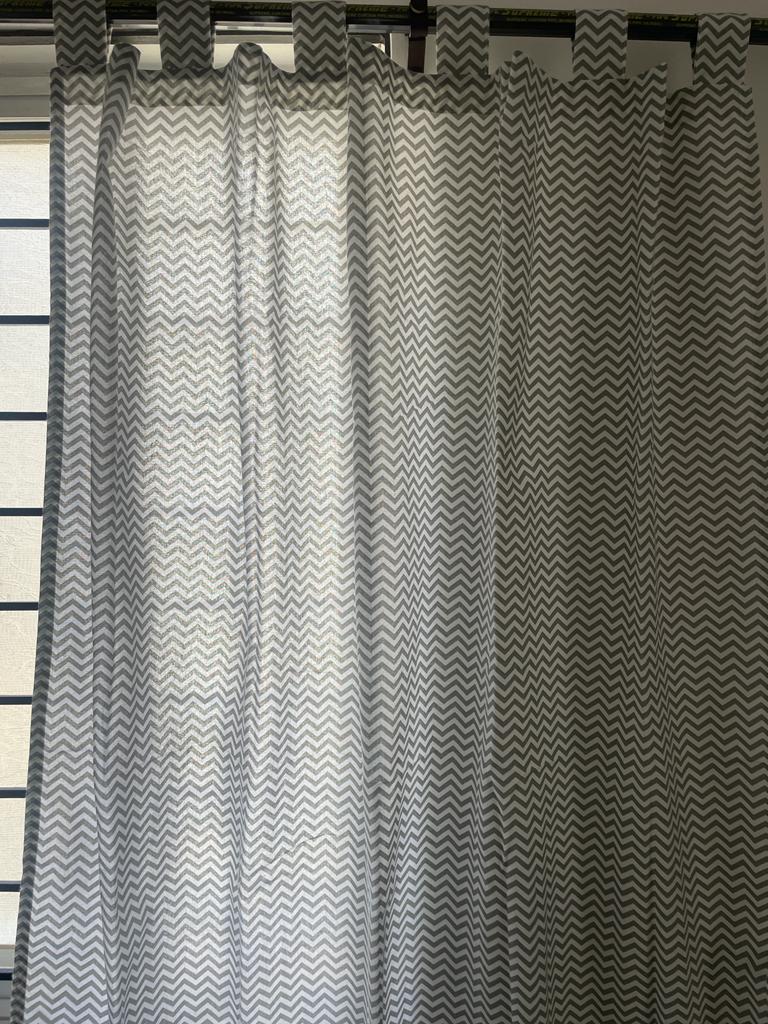 Grey zigzag Cotton Curtains