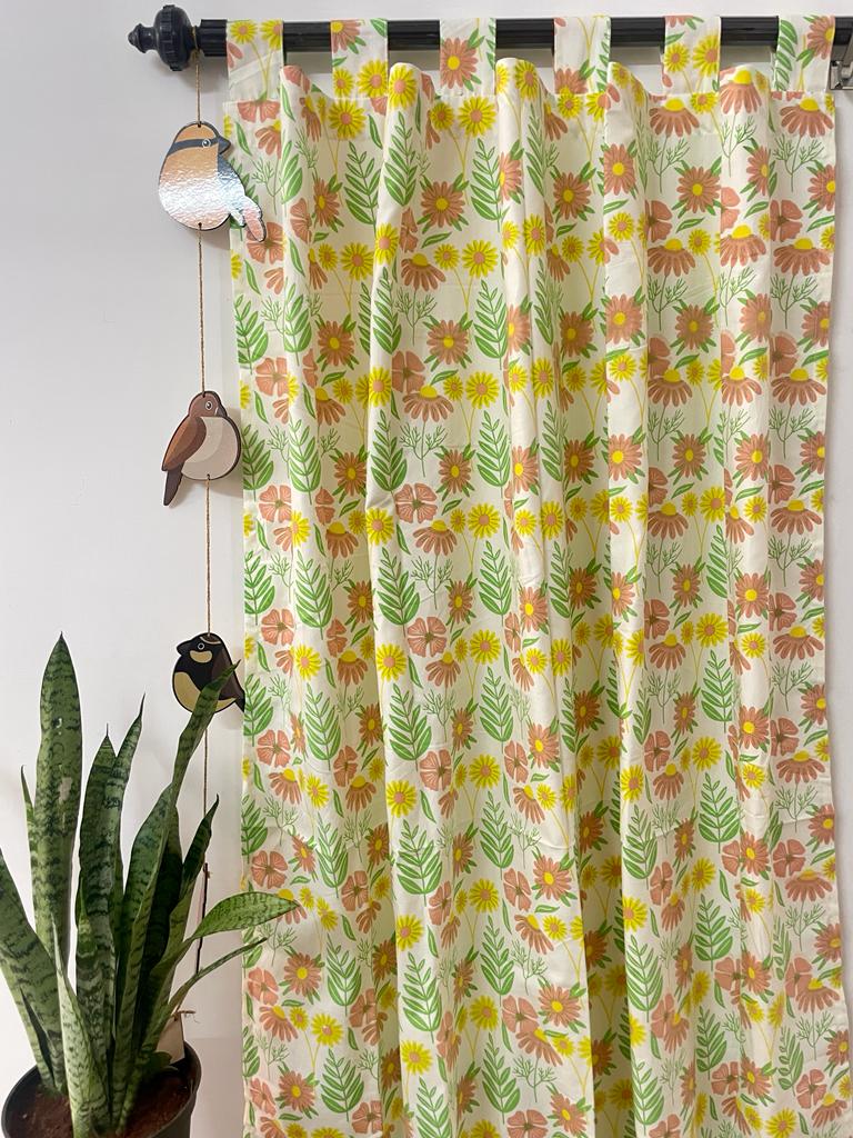 Peach floral Cotton Curtains