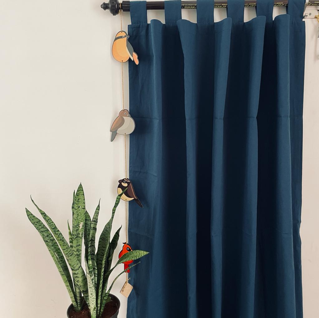 Blue plain cotton curtains