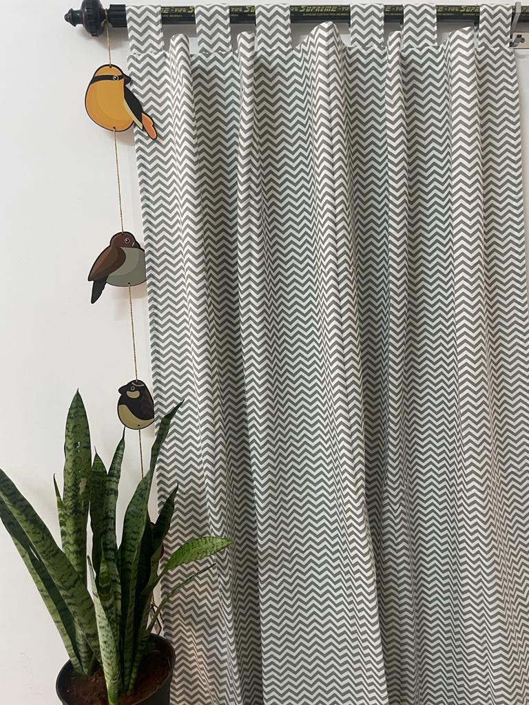 Grey zigzag Cotton Curtains