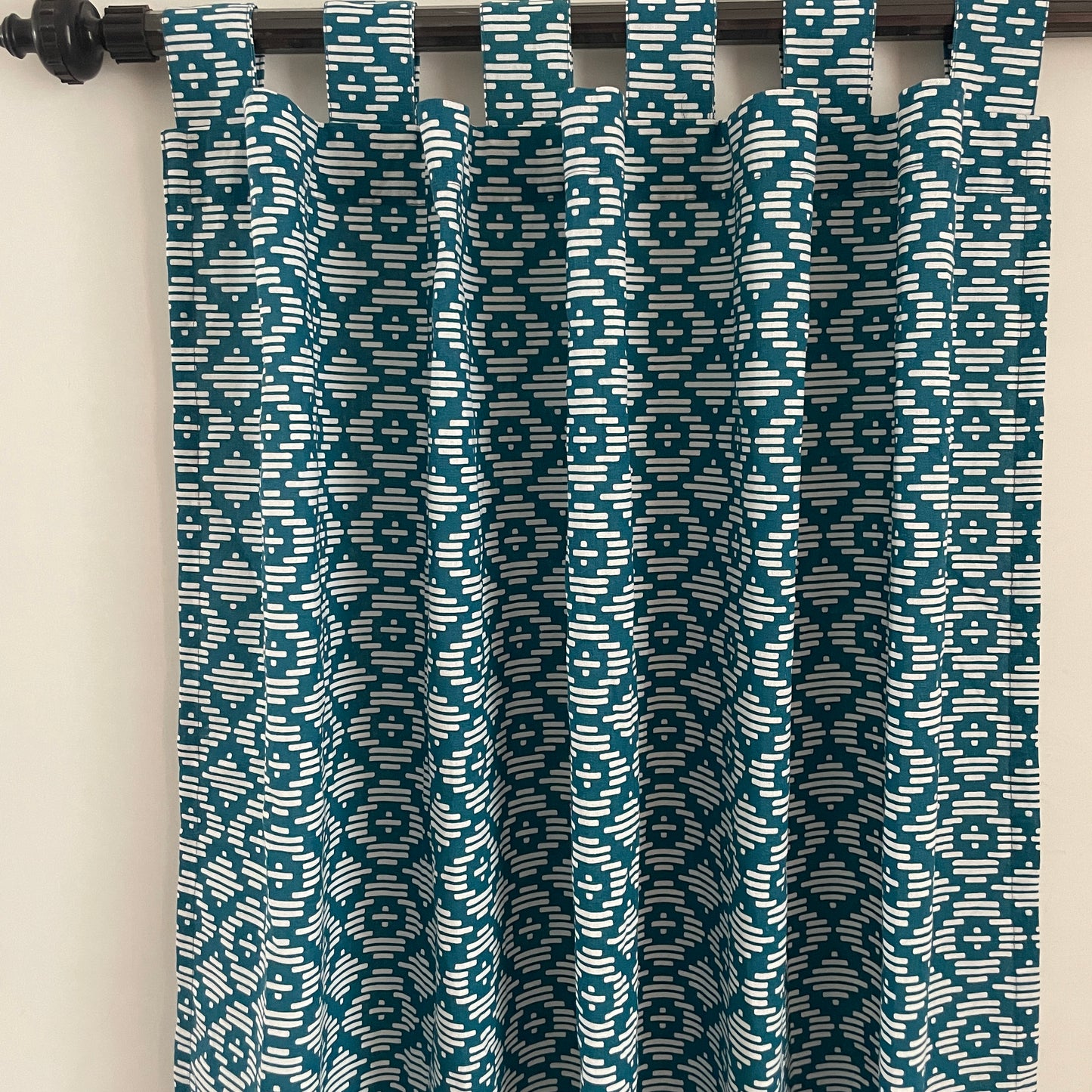 Teal geometric Cotton Curtains