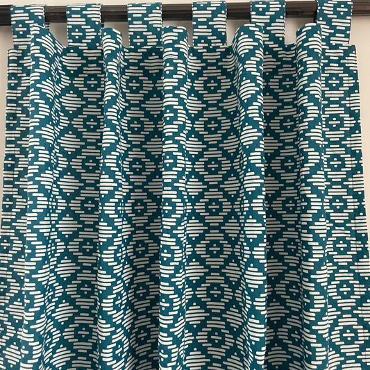 Teal geometric Cotton Curtains